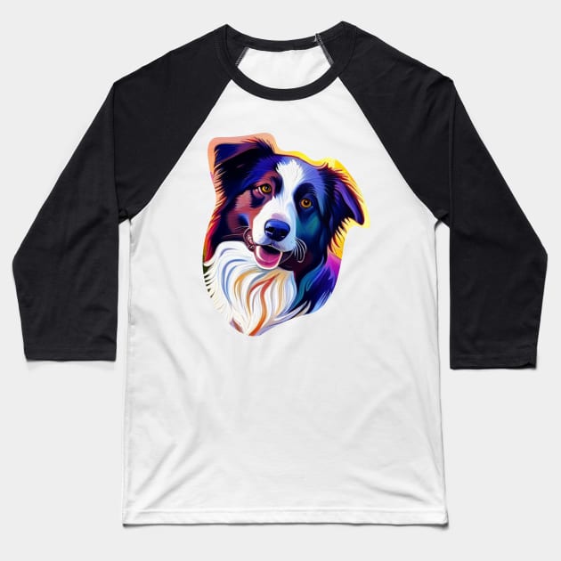 Happy Border Collie Baseball T-Shirt by DestructoKitty